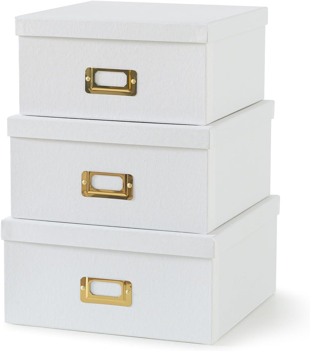 Soul & Lane - White and Gold Decorative Storage Boxes with Lids, Set of 3