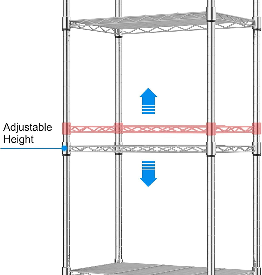 Homdox 5 Tier Steel Wire Shelving Unit on Wheels,Chrome Shelves for Garage Ki...