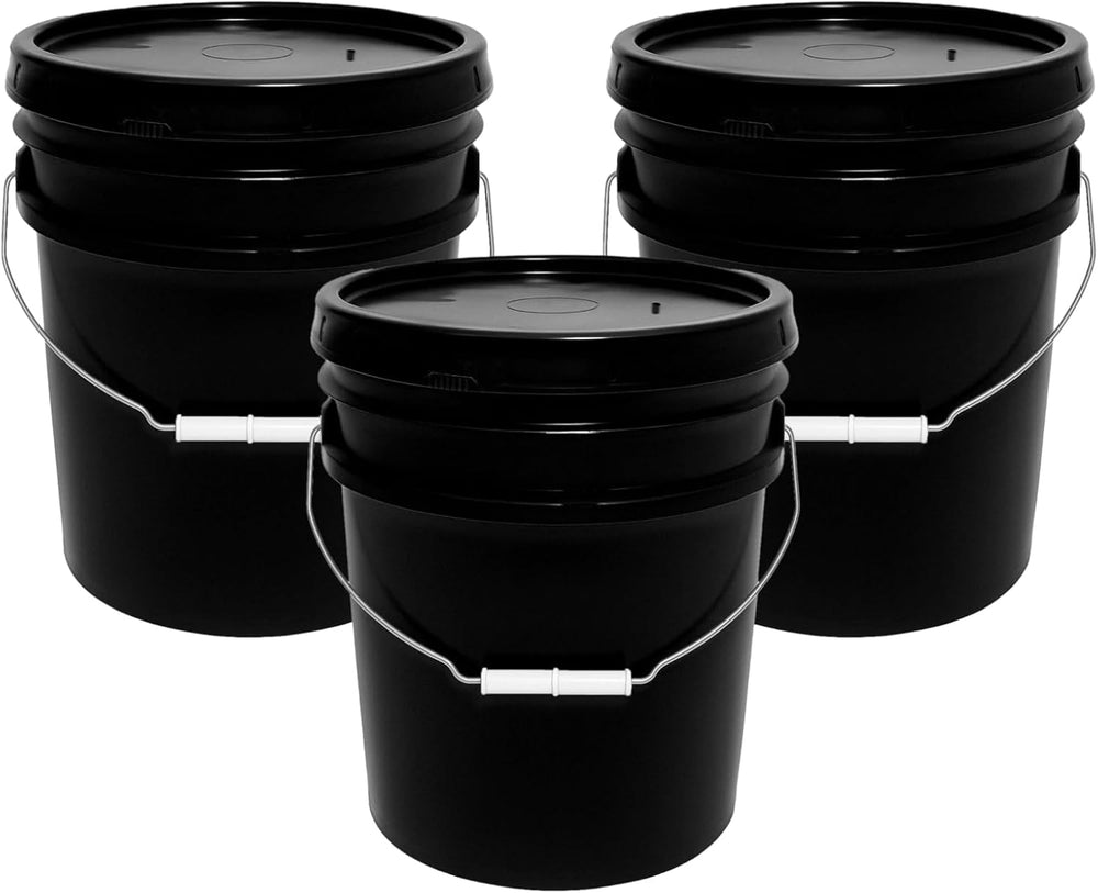 MKS Plastics Black 5-Gallon Heavy-Duty Bucket with Airtight Lid, 3-Pack