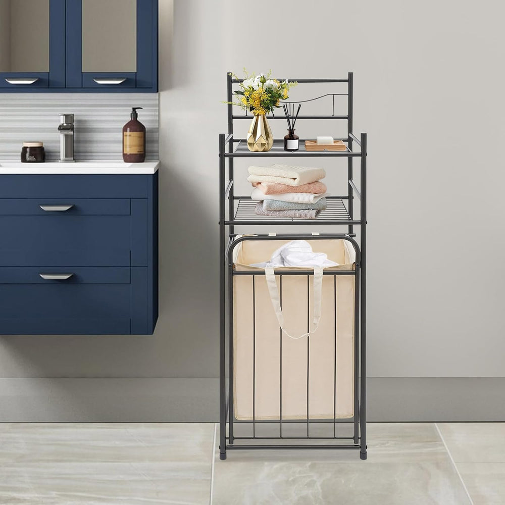 Tilt Out Laundry Hamper, Utility Laundry Basket with 2 Tier Storage Shelf and...