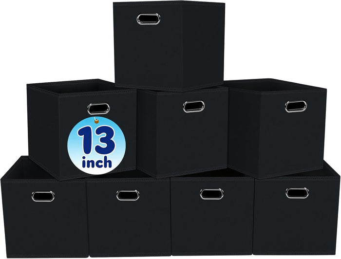 Fabric Cubby Storage Bins,13x13x13 Inches ,Cube Organizer Bin Foldable Storage Boxes with Dual Handles Fabric Organizer Box and collapsible Storage basket,Set of 8,Black