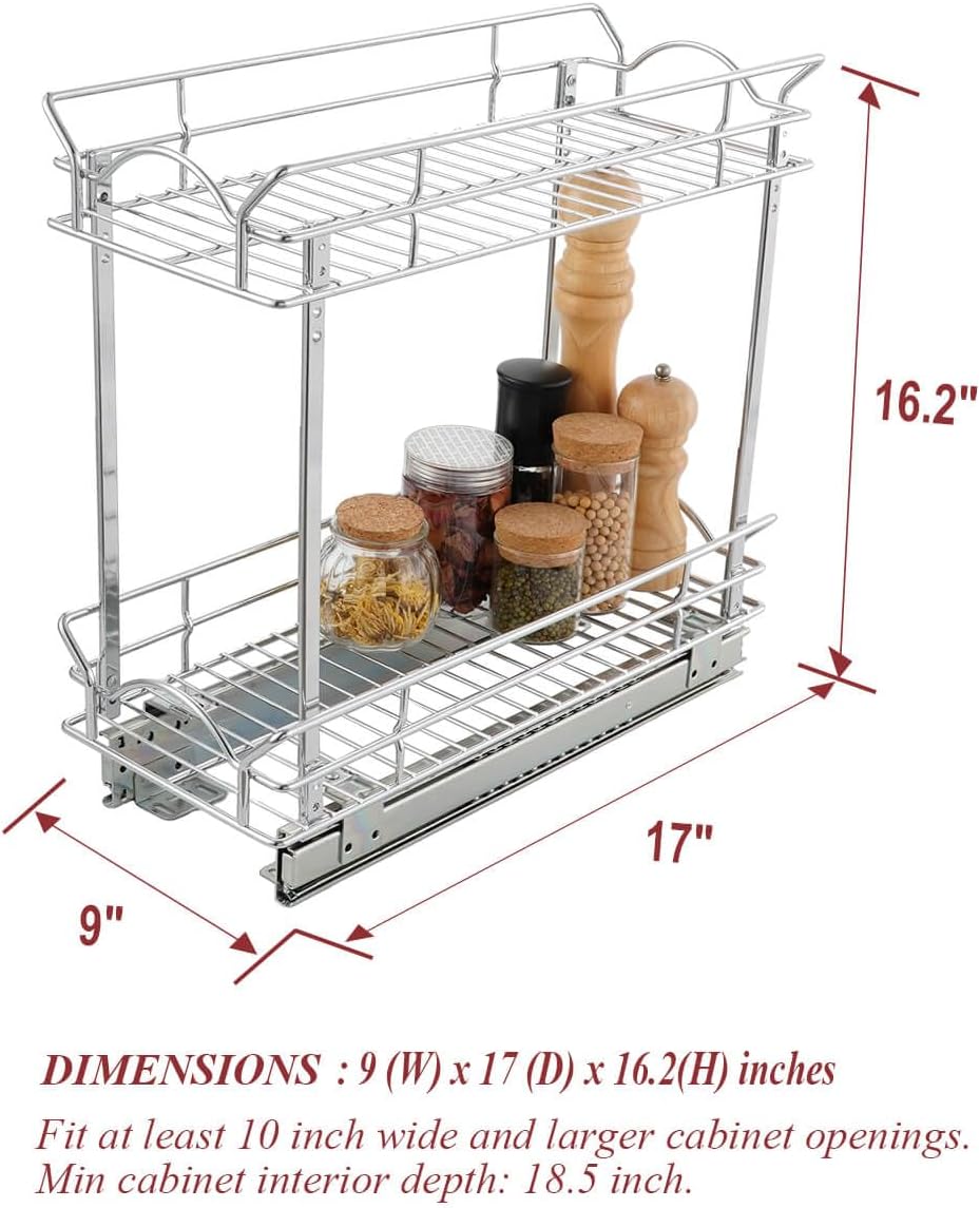 OCG Slide Out Cabinet Organizer for Narrow Cabinet (9" W X 17" D), ...