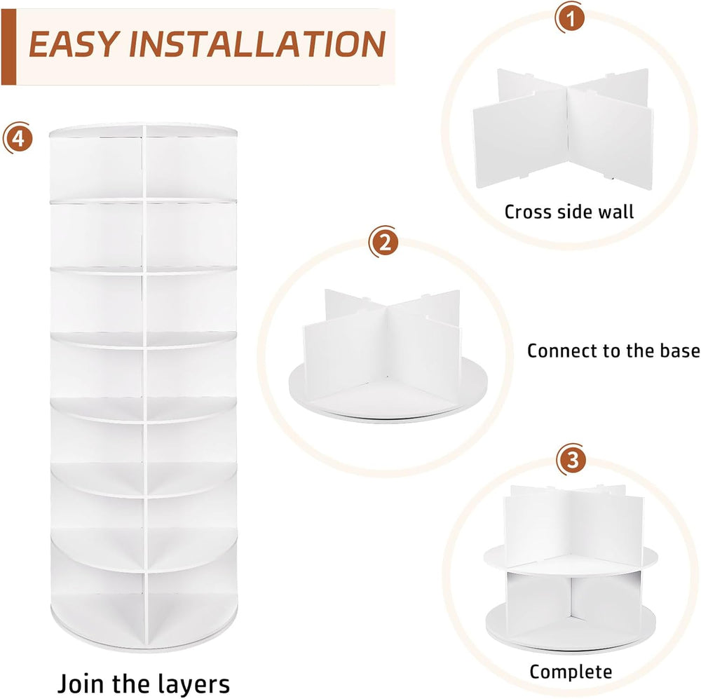 7 Tier Rotating Shoe Rack Tower, Revolving 360 Shoe Rack Storage Round Carous...