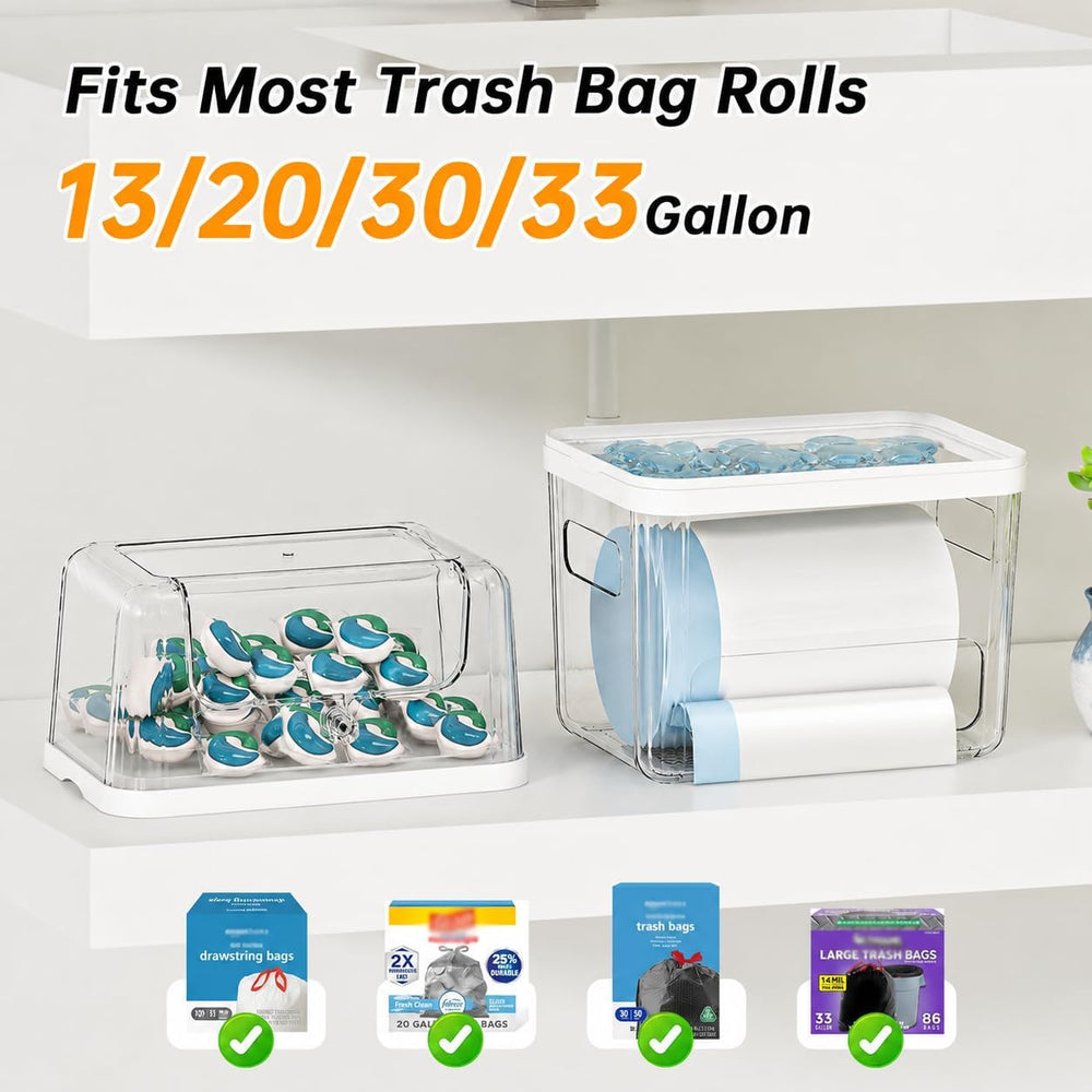 Trash Bag and Laundry pods Dispenser, 3-in-1 Clear Under Sink Organizer, Dish...