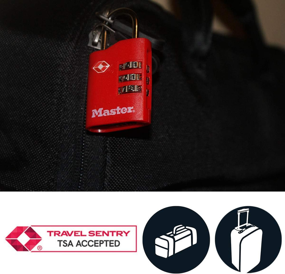 Master Lock Pack of 2 Combination Travel Padlocks TSA Certified, Red, Combina...