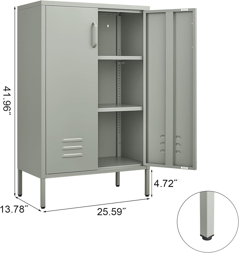 IRONFFICE Metal Cabinet with Doors and Shelves,Steel Entryway Storage Cabinet...
