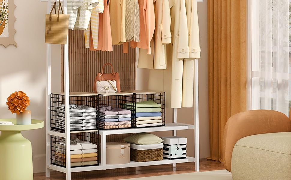 3PCS Stackable Closet Organizers and Storage, Shelves with Wood Top Extra Sto...