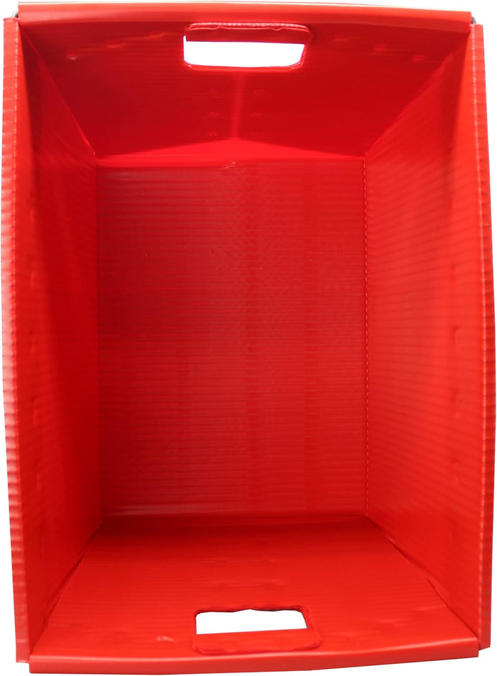 Flipside Products 18.25" x 13.25" x 11.6" Plastic Storage Postal Tote, Metal Reinforced Rim, Natural, Corrugated, Container Mail - 4 Pack - Red