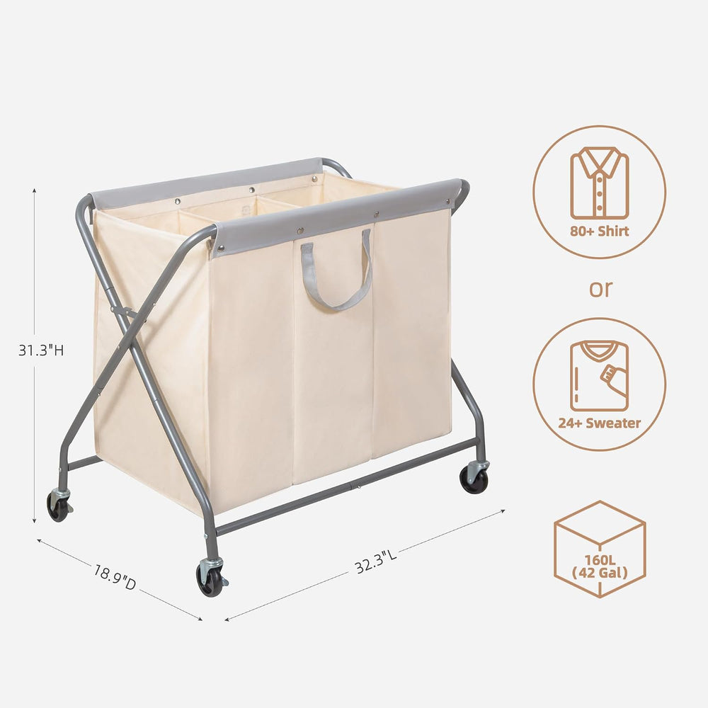 STORAGE MANIAC 160L Collapsible Laundry Hamper with Wheels, Rolling Laundry B...