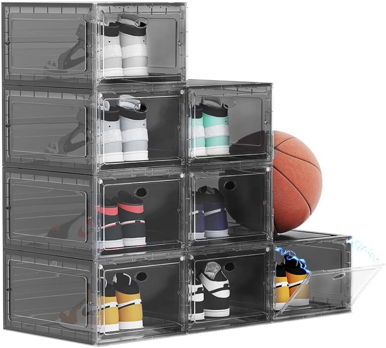 US 15 XXL 8 Pack Shoe Storage Box, Shoe Boxes Clear Plastic Stackable, Shoe C...