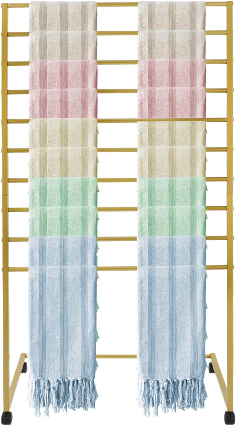 Scarf Organizer Stand, 10-Tier Freestanding Scarf Display Rack with Wheels, M...