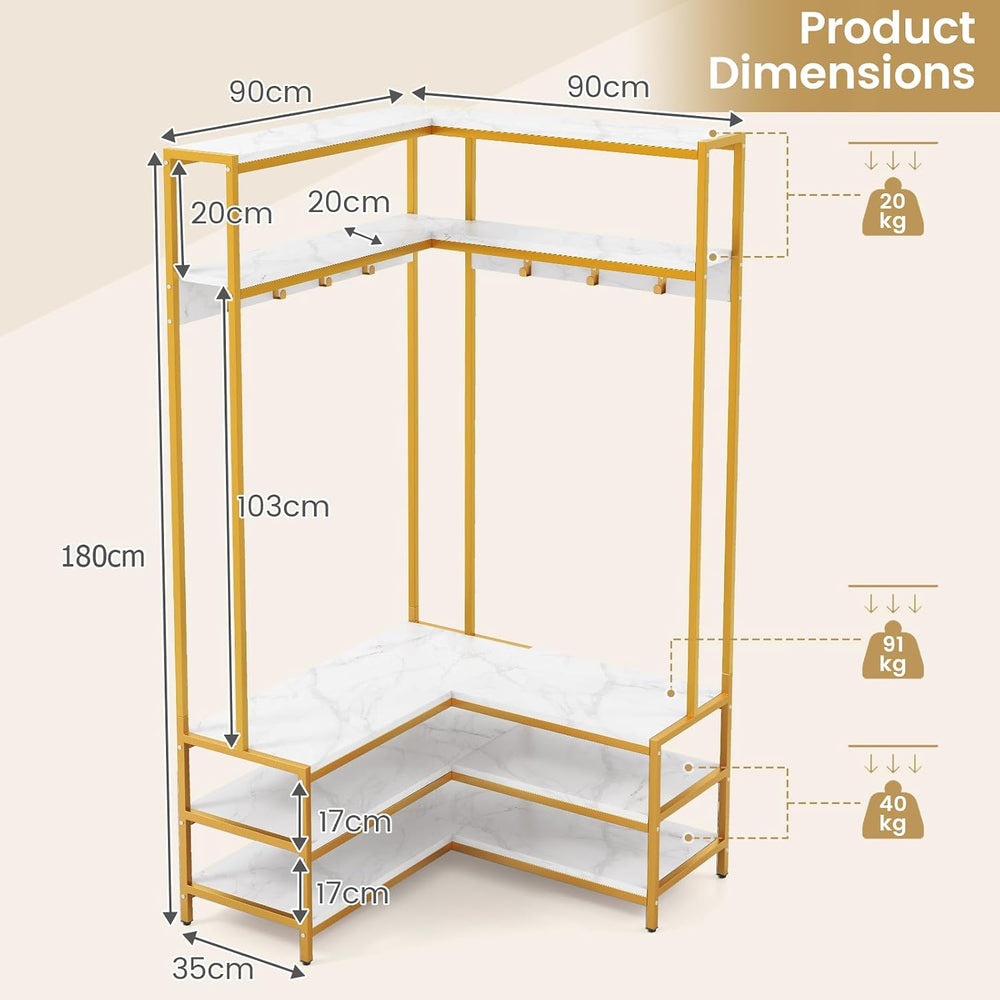 Multigot L-shaped Clothes Rack, Freestanding Corner Garment Rack Hall Tree wi...