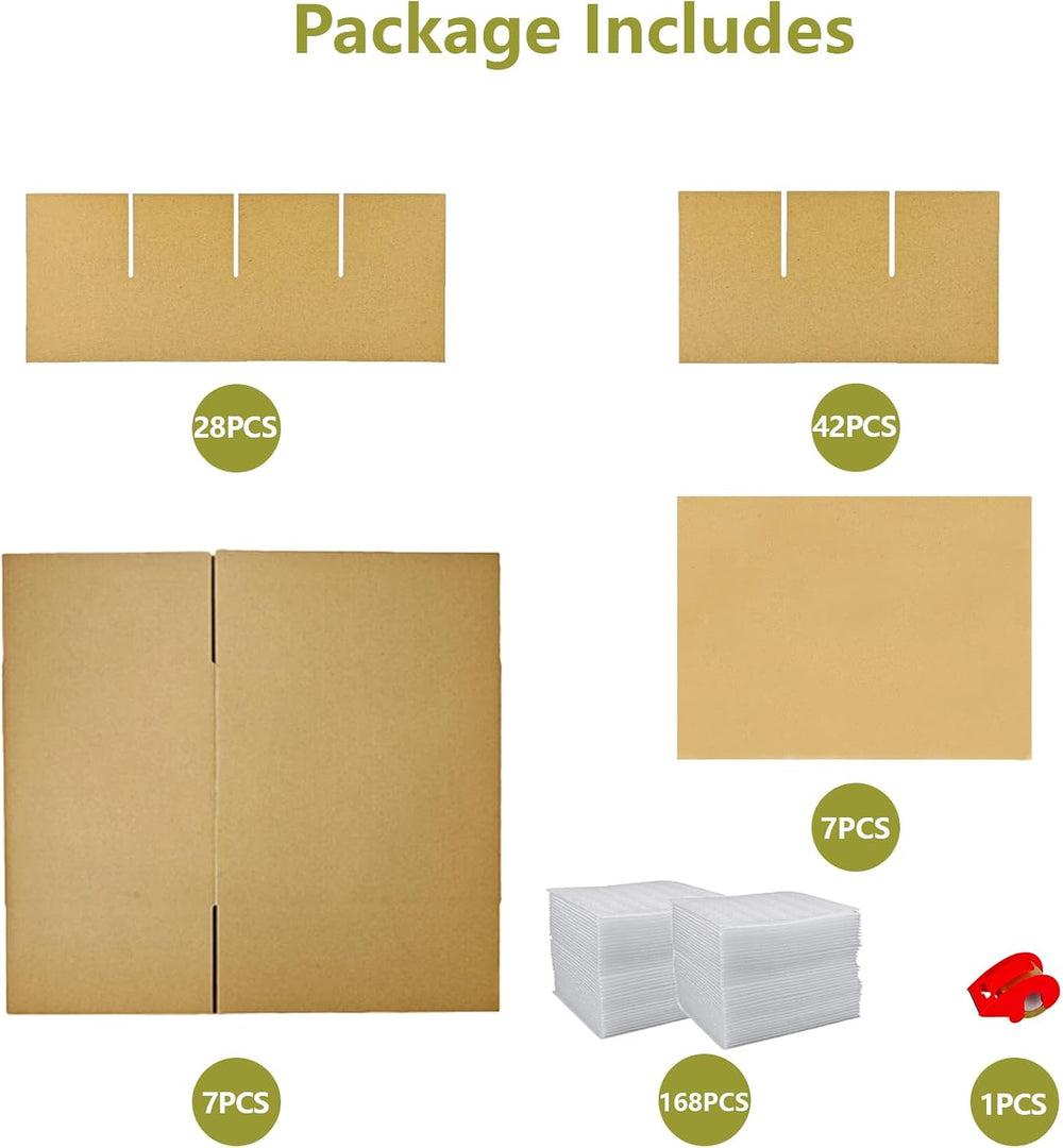 7 Sets Moving Boxes with Divider Kits,16 x 12 x 13 Inch Glassware Dish Packin...