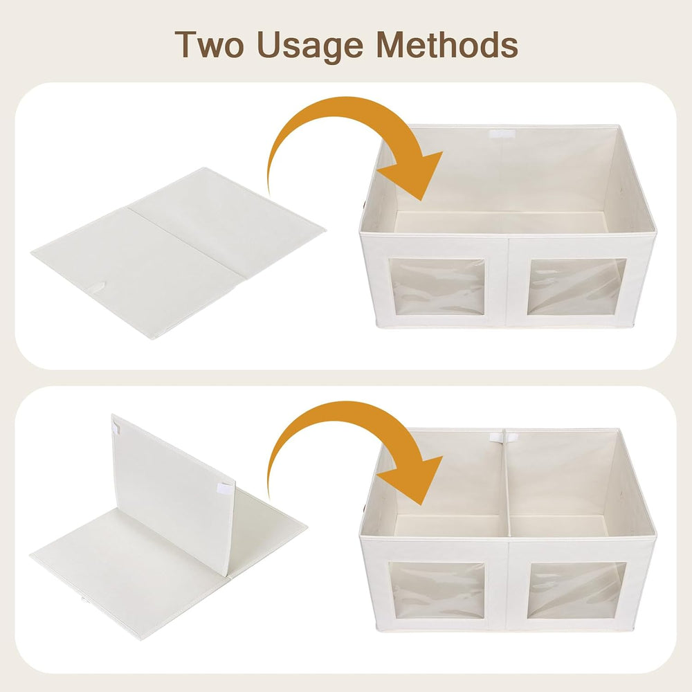 Univivi Large Fabric Storage Bins with Lids for Clothes 2 Pack, Beige