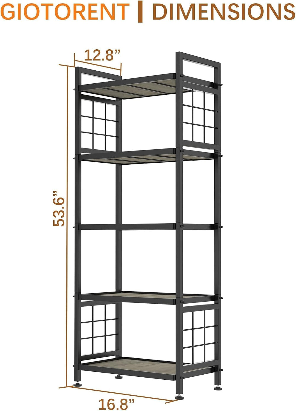 GIOTORENT 5-Tier Pantry Shelves with Wooden Boards, Heavy Duty Storage Shelve...