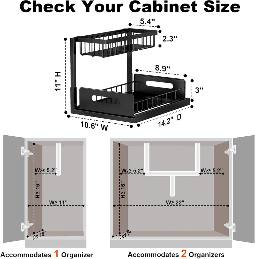 REALINN Under Sink Organizer, L-Shaped 2 Tier Pull Out Cabinet Organizer