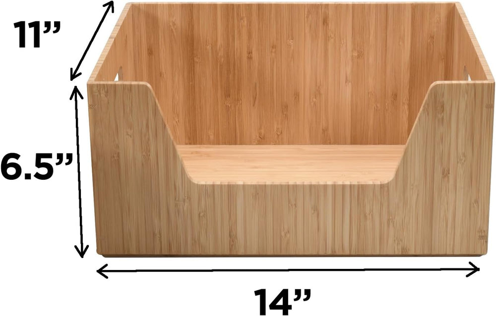 MobileVision Bamboo Storage Box with Open Front Stackable Bin Organizer to us...