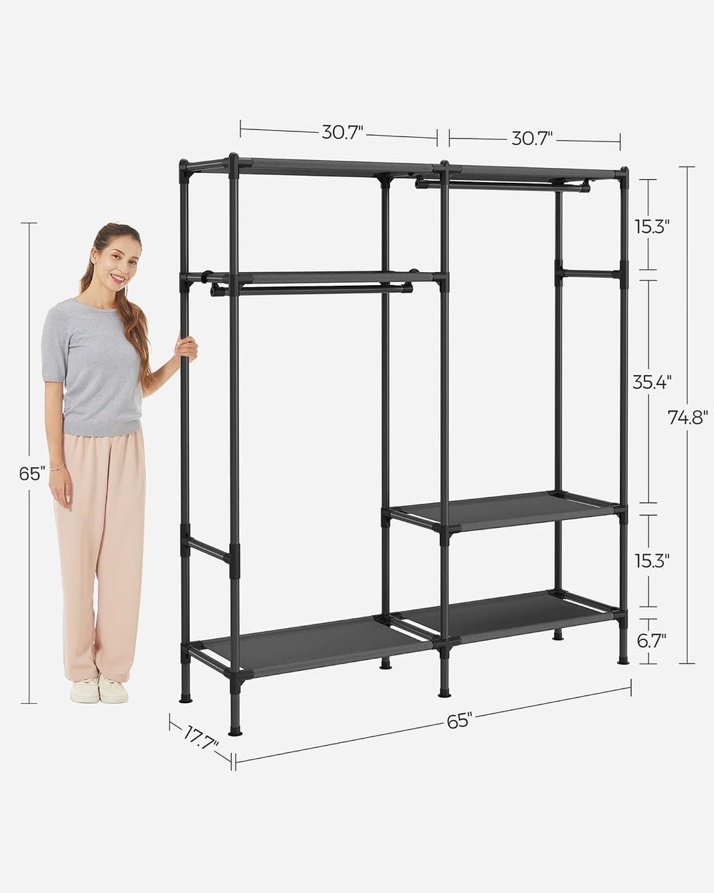 SONGMICS Heavy Duty Clothes Rack, 65 Inch Freestanding Portable Wardrobe with...