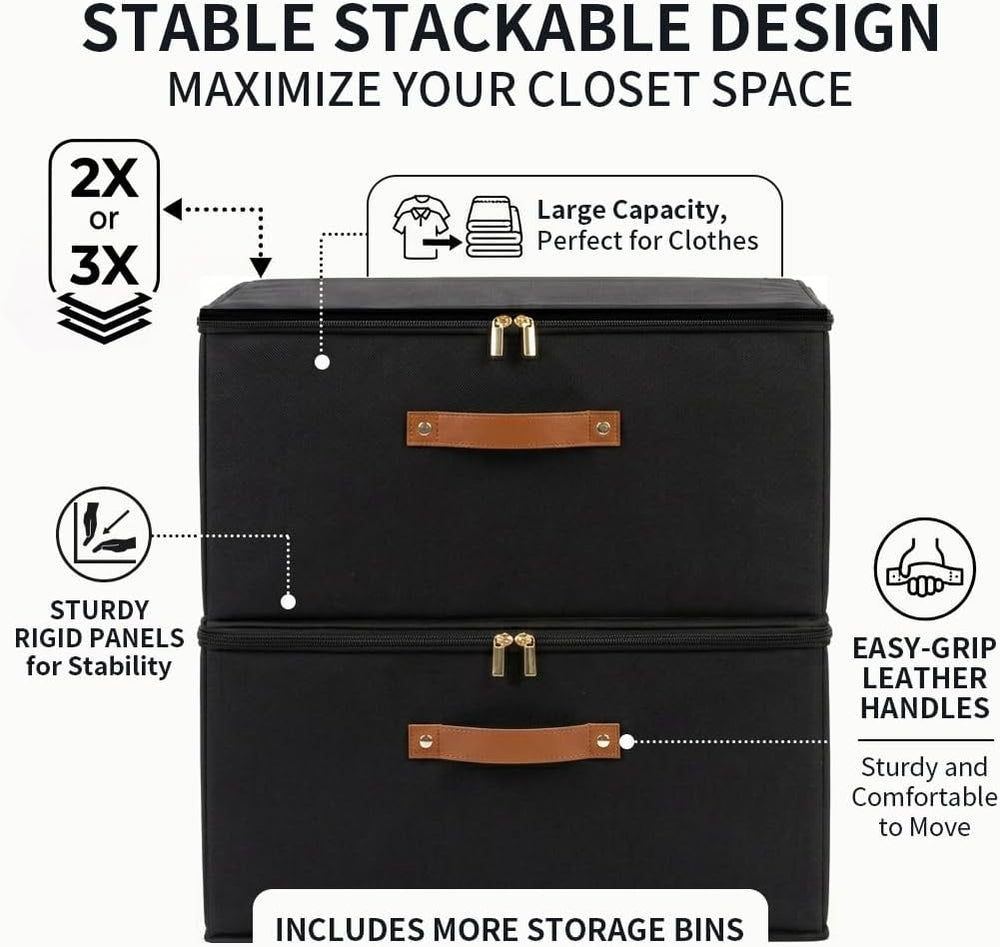 Tuza 3 Pack Foldable Storage Bin with Lid, Heavy-Duty Fabric Storage Box with...