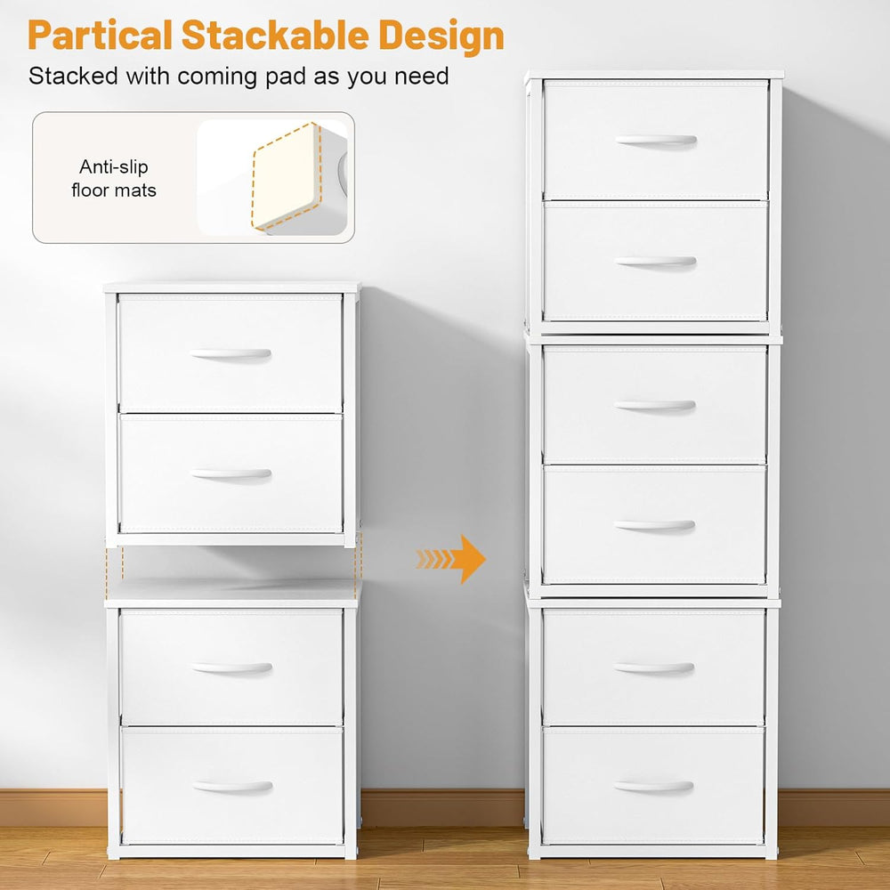 DAOUTIME 2-Pack Stackable Storage Drawers (4 Drawers Total), White Closet Org...
