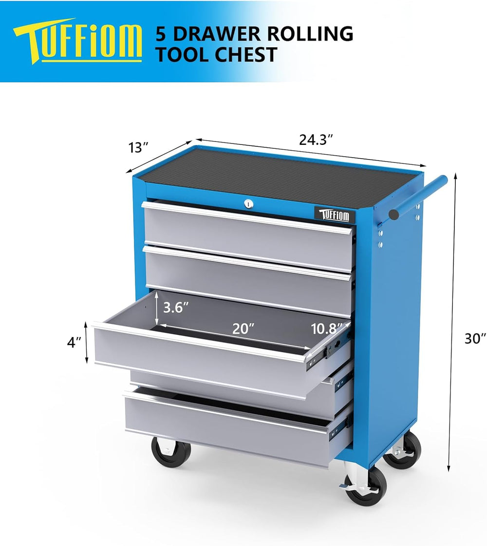 TUFFIOM 5-Drawer Rolling Tool Chest w/Drawers & Lock, Tool Storage Cabine...