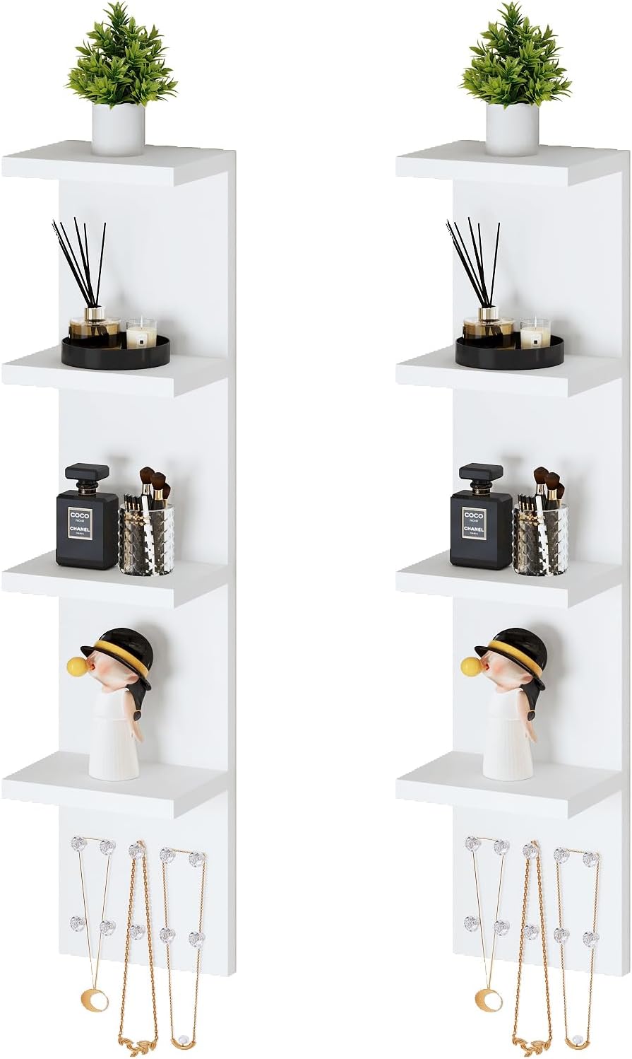 LitaEther 4 Tier White Lack Shelf Vanity Wall Shelf with 10 Crystal Hooks - M...