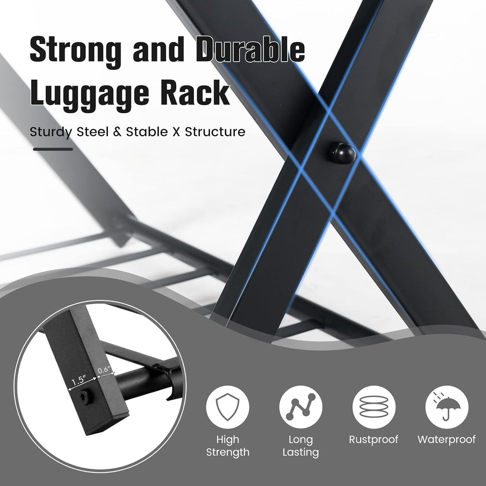 S AFSTAR Folding Luggage Rack with Shoe Shelf, Metal Suitcase Stand, Portable...