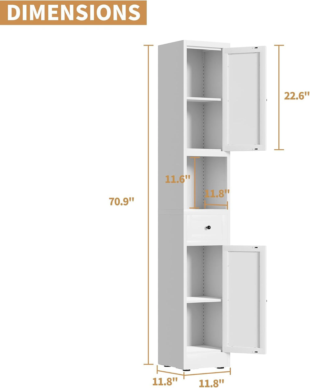 71" Tall Bathroom Storage Cabinet, Slim Corner Cabinet with 2 Doors, White