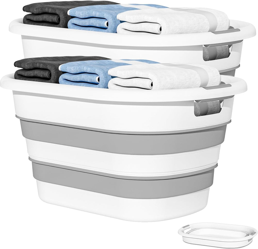 43L(11.5Gallon) Collapsible Laundry Baskets Plastic (Grey, 2 Packs)