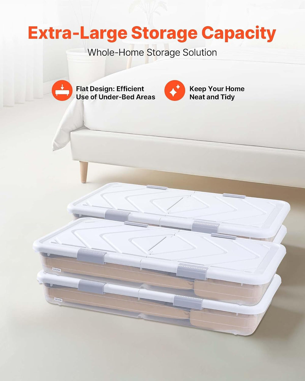 VEVOR Under Bed Storage with Wheels, 31.7 x 15.6 x 6.9 inch Underbed Containe...