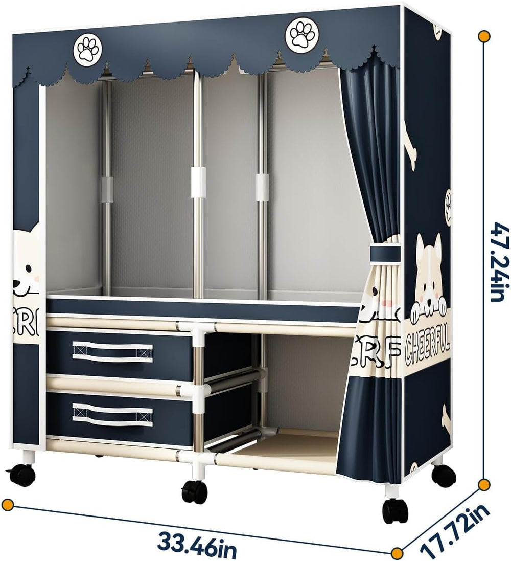 Large Portable Armoire Wardrobe Closet with 4 Hanging Rods and Lockers,Metal ...