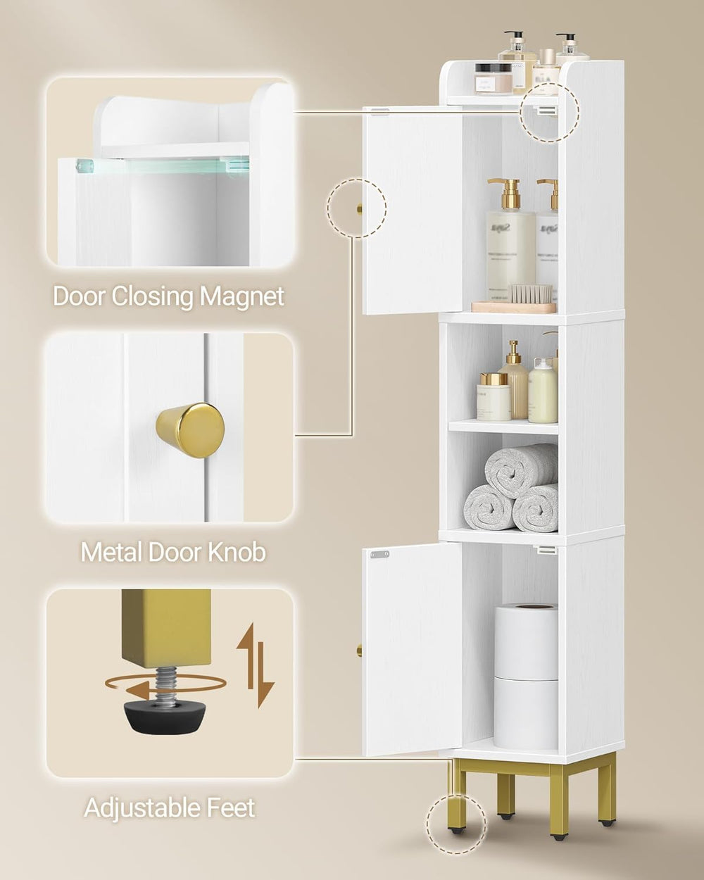 Hzuaneri Slim Bathroom Storage Cabinet, Narrow Bathroom Organizers,2 Doors