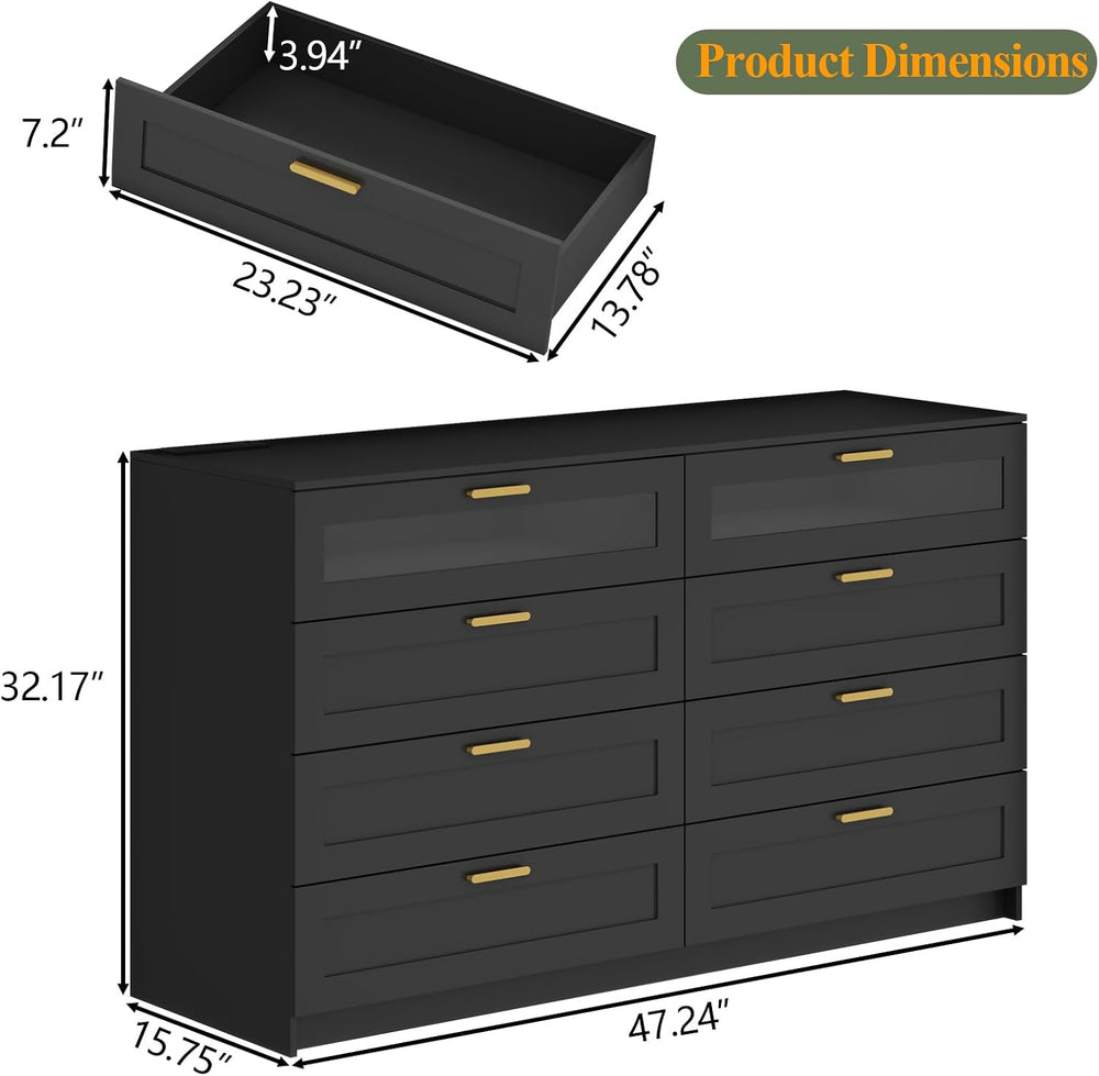 8 Drawers Dresser with Charging Station, Dresser for Bedroom with LED Light