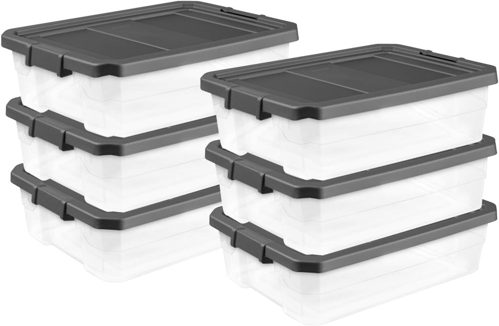Sterilite 6-Pack Modular Stacker Box, Durable Clear Plastic Storage Bins with...