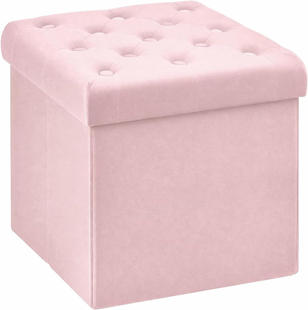 B FSOBEIIALEO Storage Ottoman Cube, Velvet Tufted Folding Ottomans with Lid, ...