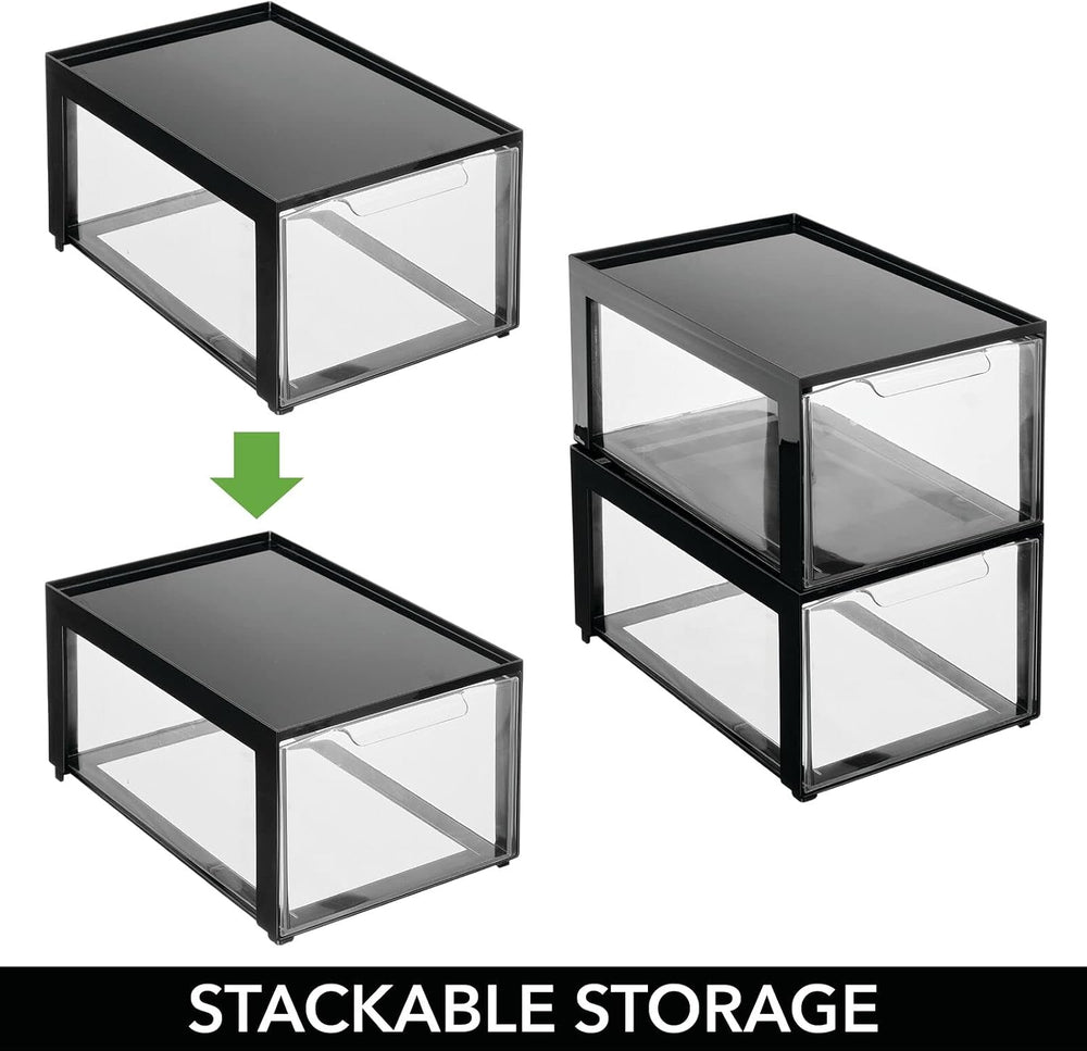 mDesign Plastic Desk Organizer and Storage Bin w/Pull Out Drawer - Stackable ...