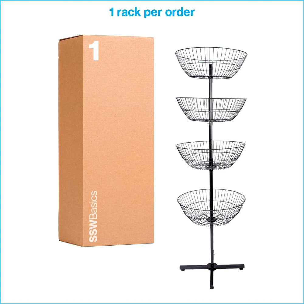 SSWBasics 4 Tier Wire Basket Display Stand, Rotating Spinner Rack, 63 in H