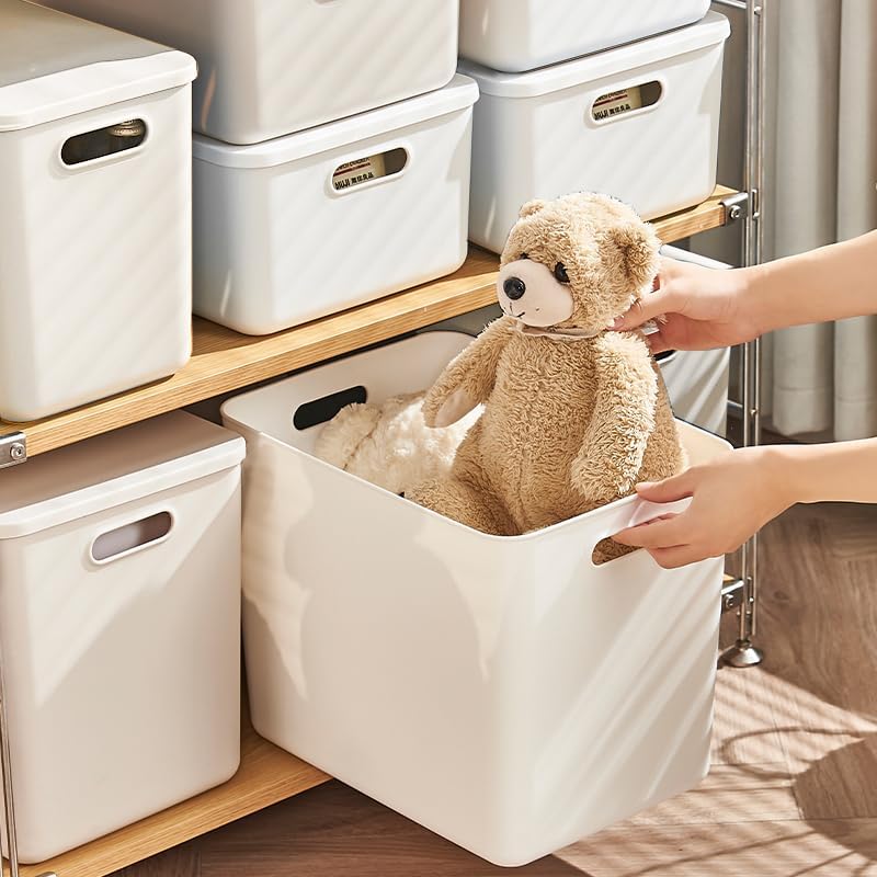 10 pack large plastic Laundry Basket/Hamper with lids and handle，White storag...