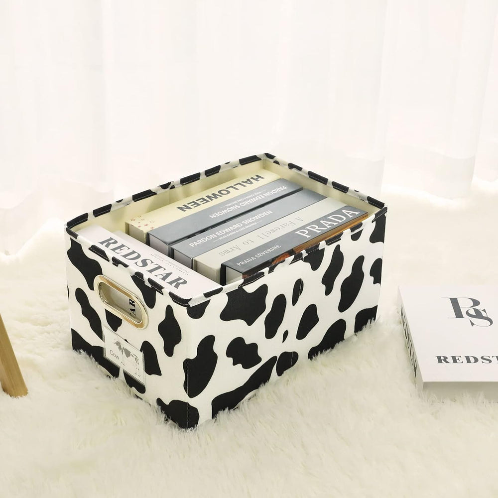 ANMINY Cow Print Basket Fabric Bins with Label Window, 2PCS 17"x11.8&quo...