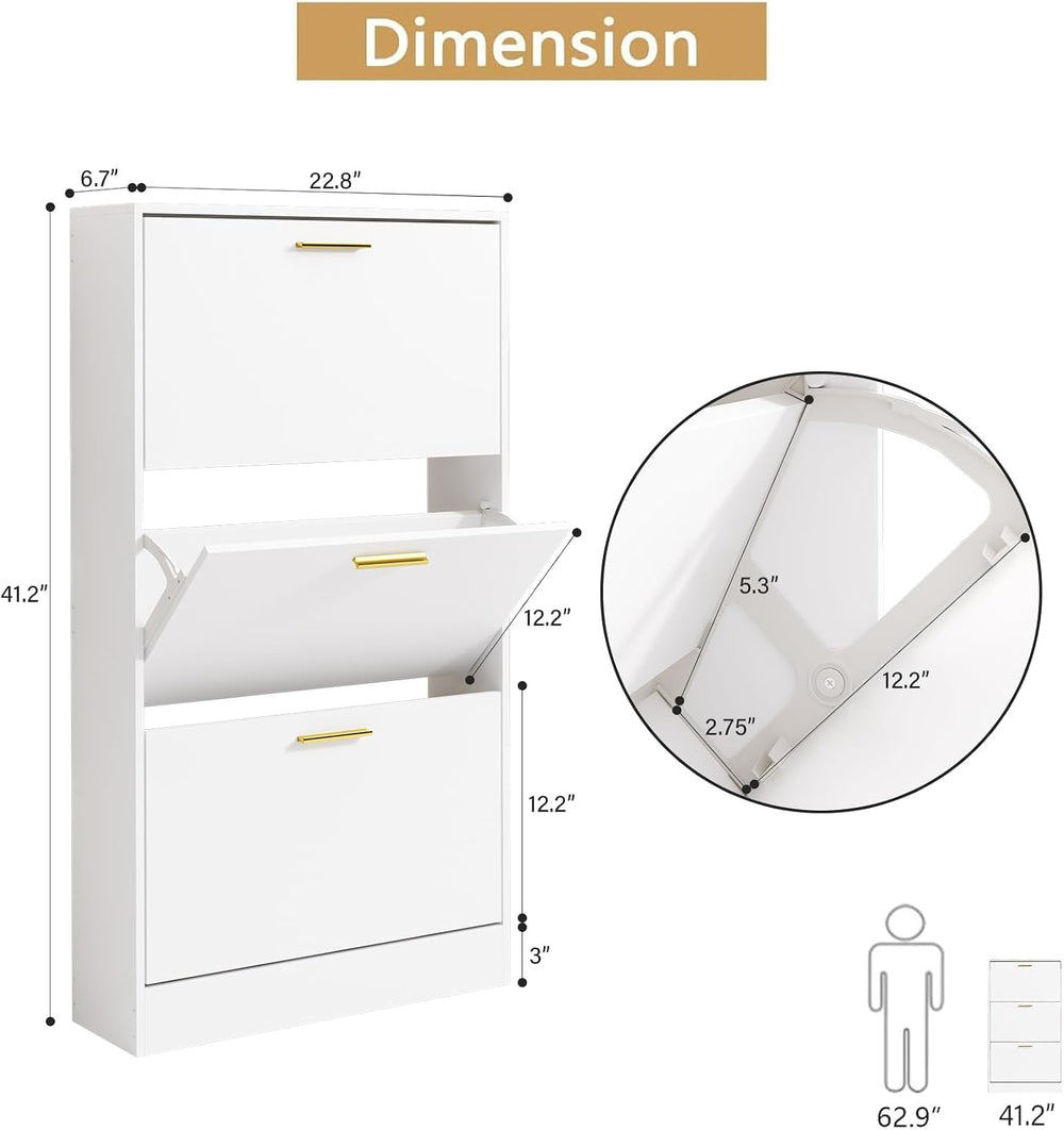 LYNSOM Modern Entryway Shoe Cabinet with 3 Flip Drawers and Top Display, Whit...
