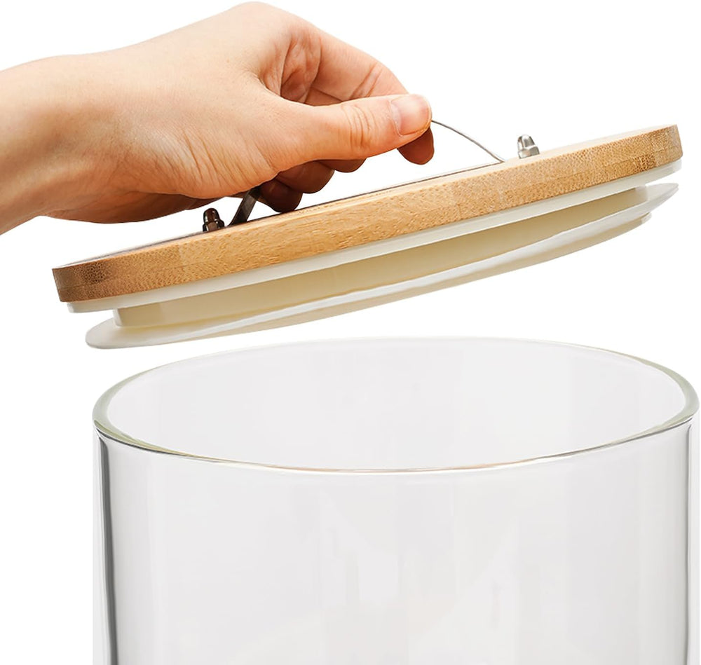 Glass Rice Dispenser,7.5L Countertop Flour Cereal Container w/ Bamboo Stand