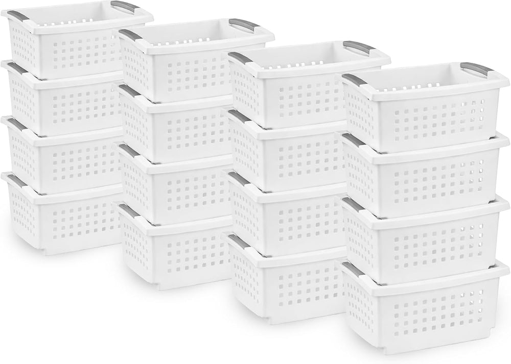Sterilite 16 Pack Medium Stacking Basket, Open Top Storage Bin with Handles, ...