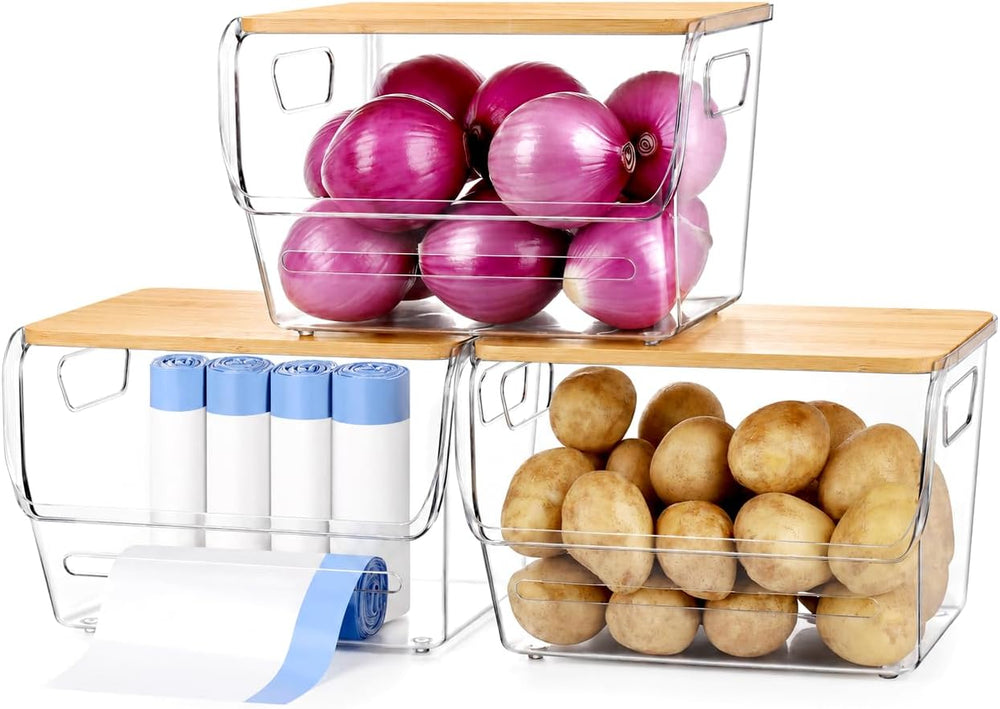 3 Pack Potato and Onion Storage Bin with Bamboo Lid – Pantry Organizers and S...
