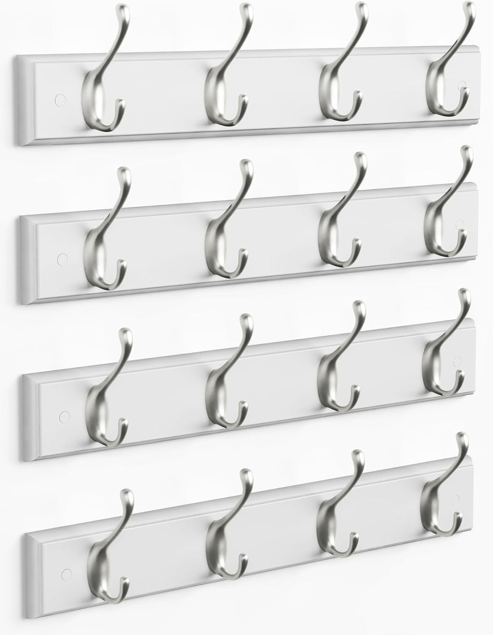 Forbena White Coat Rack Wall Mount 4-Pack, Coat Hanger Wall Mounted for Hangi...