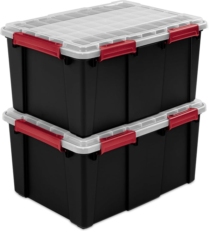 2 Pack 20 Gallon Stackable Plastic Storage Bins with Gasket Lids, Black