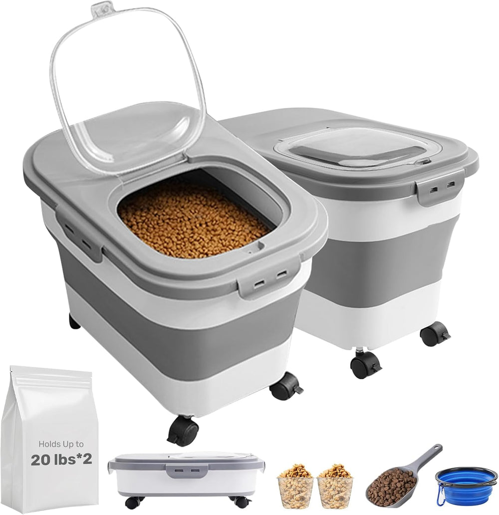 SEWIU Dog Food Storage Container Up to 2pack*20LB,Collapsible Dog Food Contai...