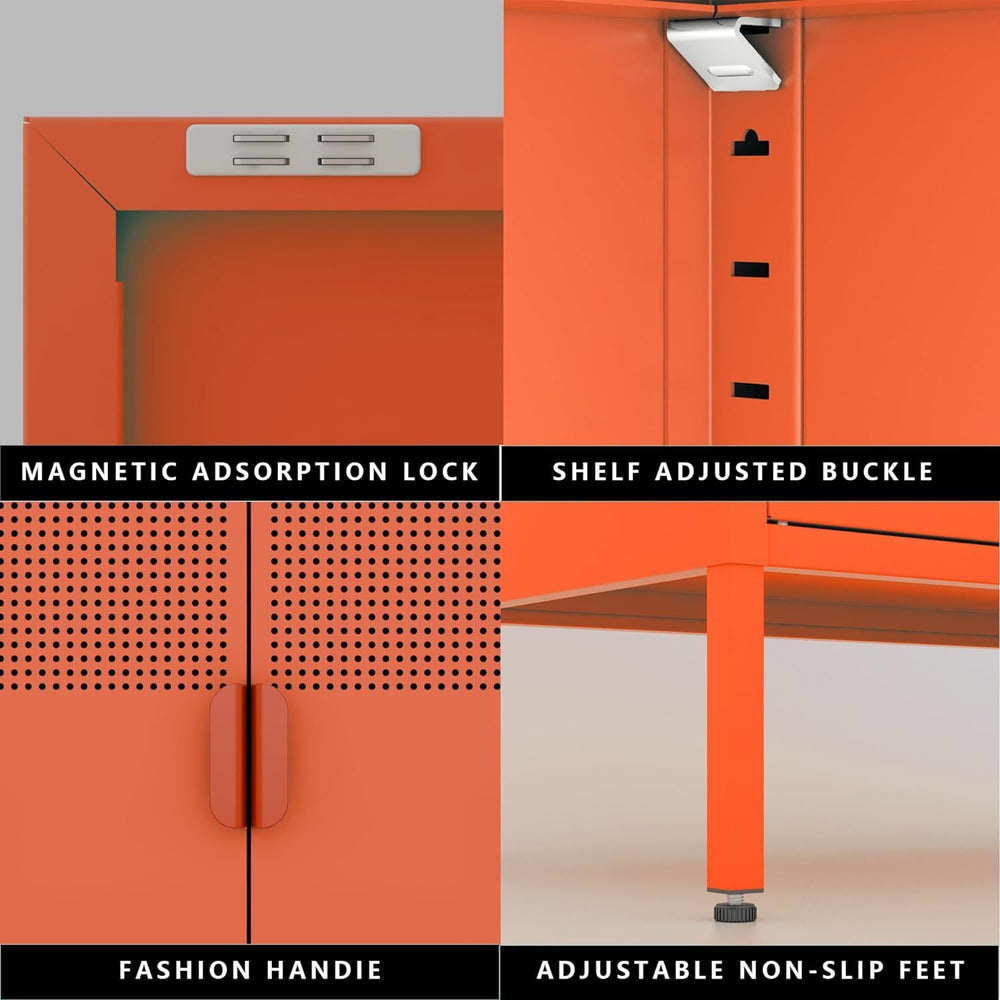 Washsemba 2 Door Accent Cabinet,Orange Metal Storage Cabinet with Adjustable ...