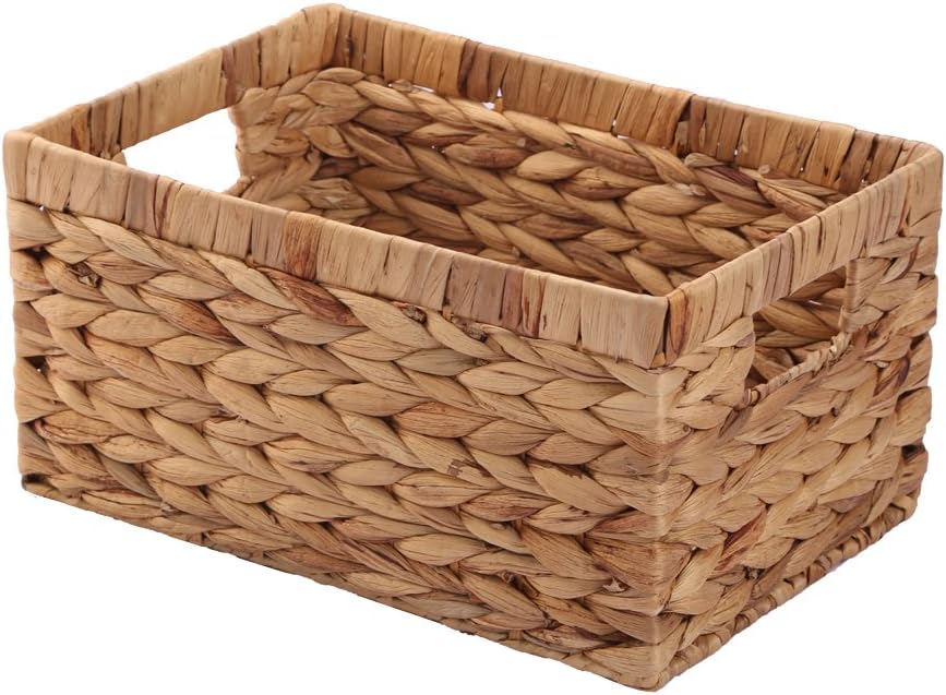 Woven Natural Water hyacinth Rectangular Storage Baskets with inside Handle,K...