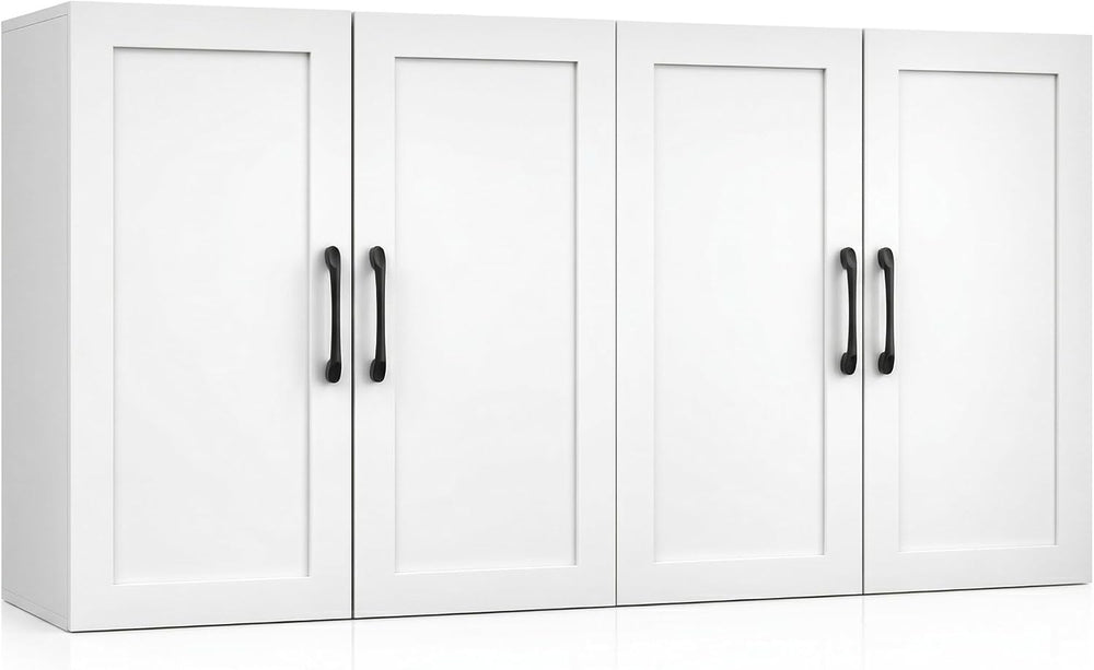 Wall Mounted Cabinet, Laundry Cabinet, 4 Doors, Adjustable Shelves, White