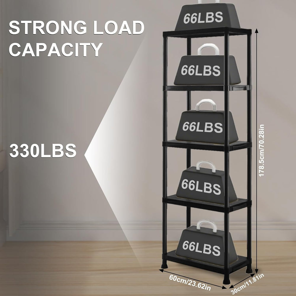 Plastic Storage Shelves, 5 Tier Shelving Unit, 330LBS